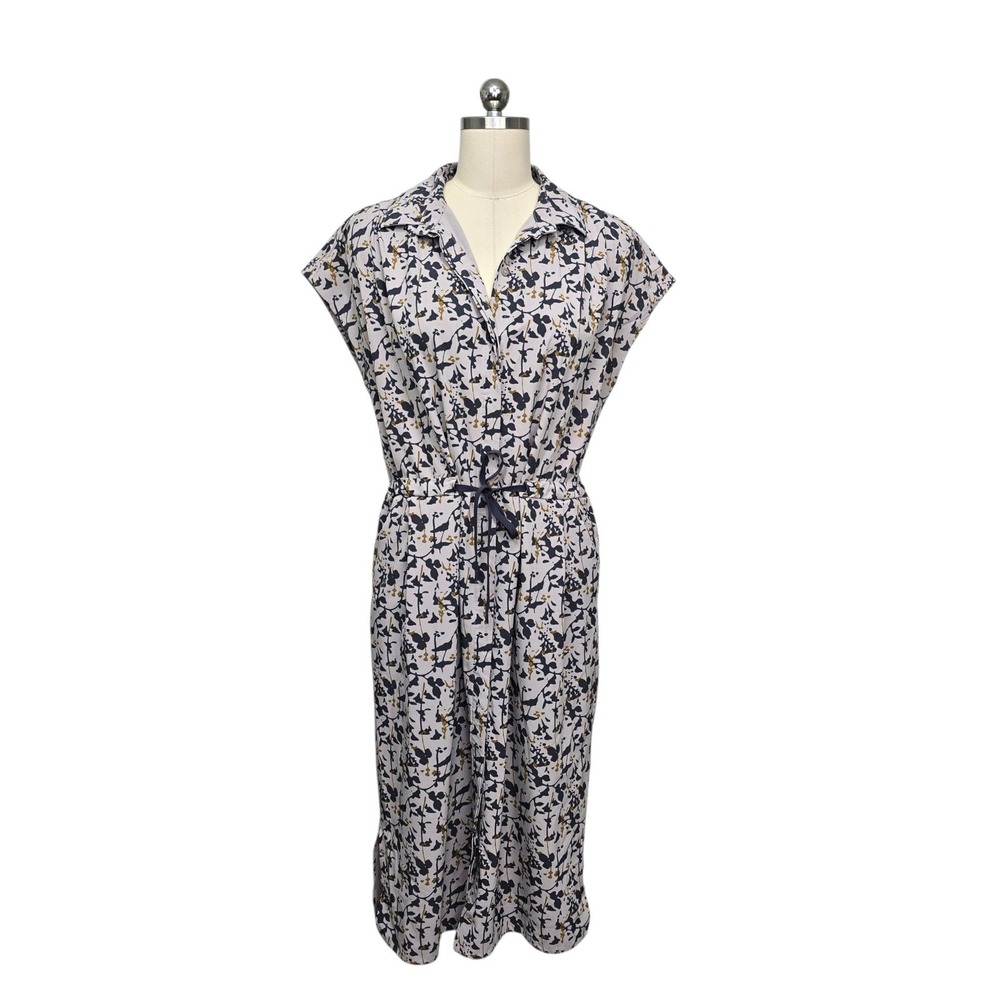 REI Co-op Women Lavender Floral A-Line Midi Dress Button Drawstring Pockets Med